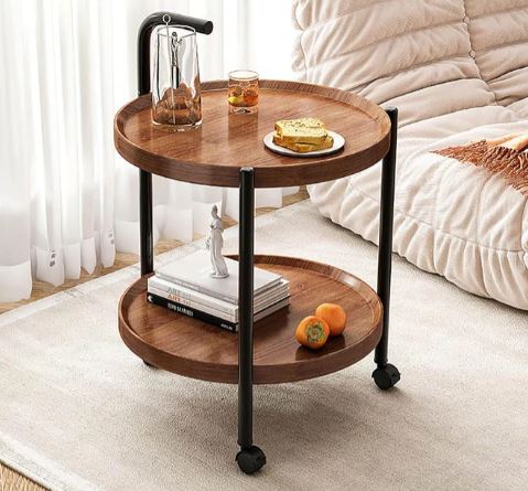 Wooden Round 2-Tier Serving Trolley