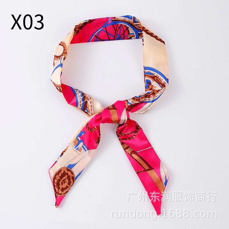 Silk Scarf Long Beveled Small Silk Scarf Double-layer Hair Belt Ribbon Decoration Tie Bag Hand Gift Box Silk Scarf