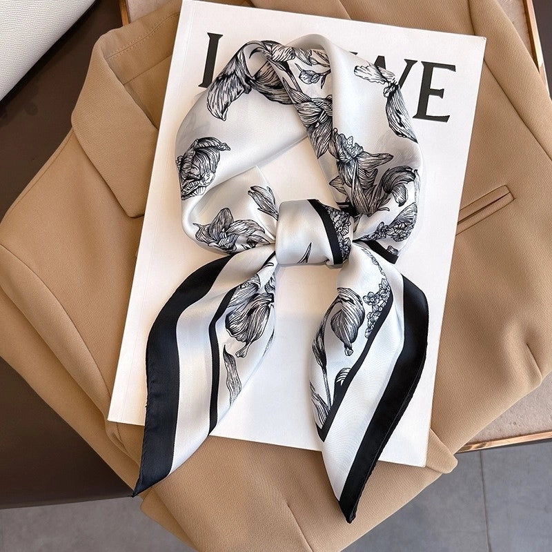 Silk Scarf Women's Elegant Small Square Scarf Decoration 70 Professional Small Square Scarf  New Autumn And Winter Warm Scarf French Hair Band