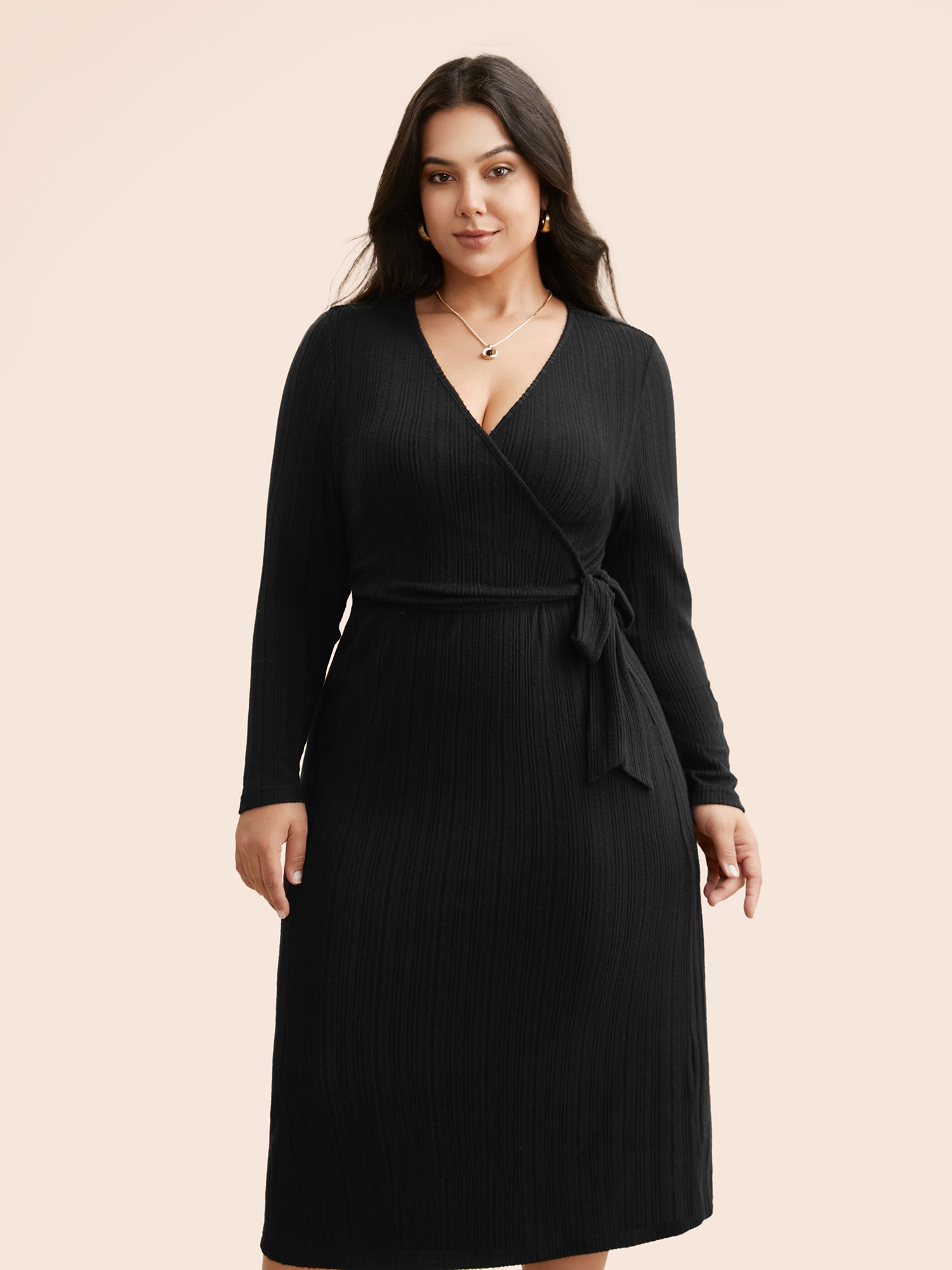 Airy Cozy Waist-Tie Wrap Midi Dress