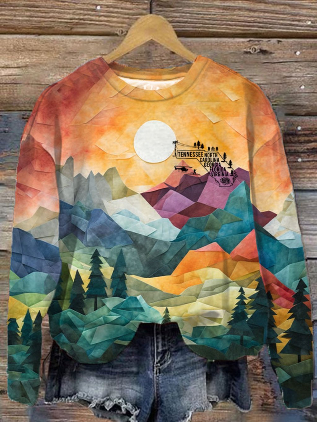 Women's Hurricane Appalachian Mountains NC Watercolor Art Printed Sweatshirt