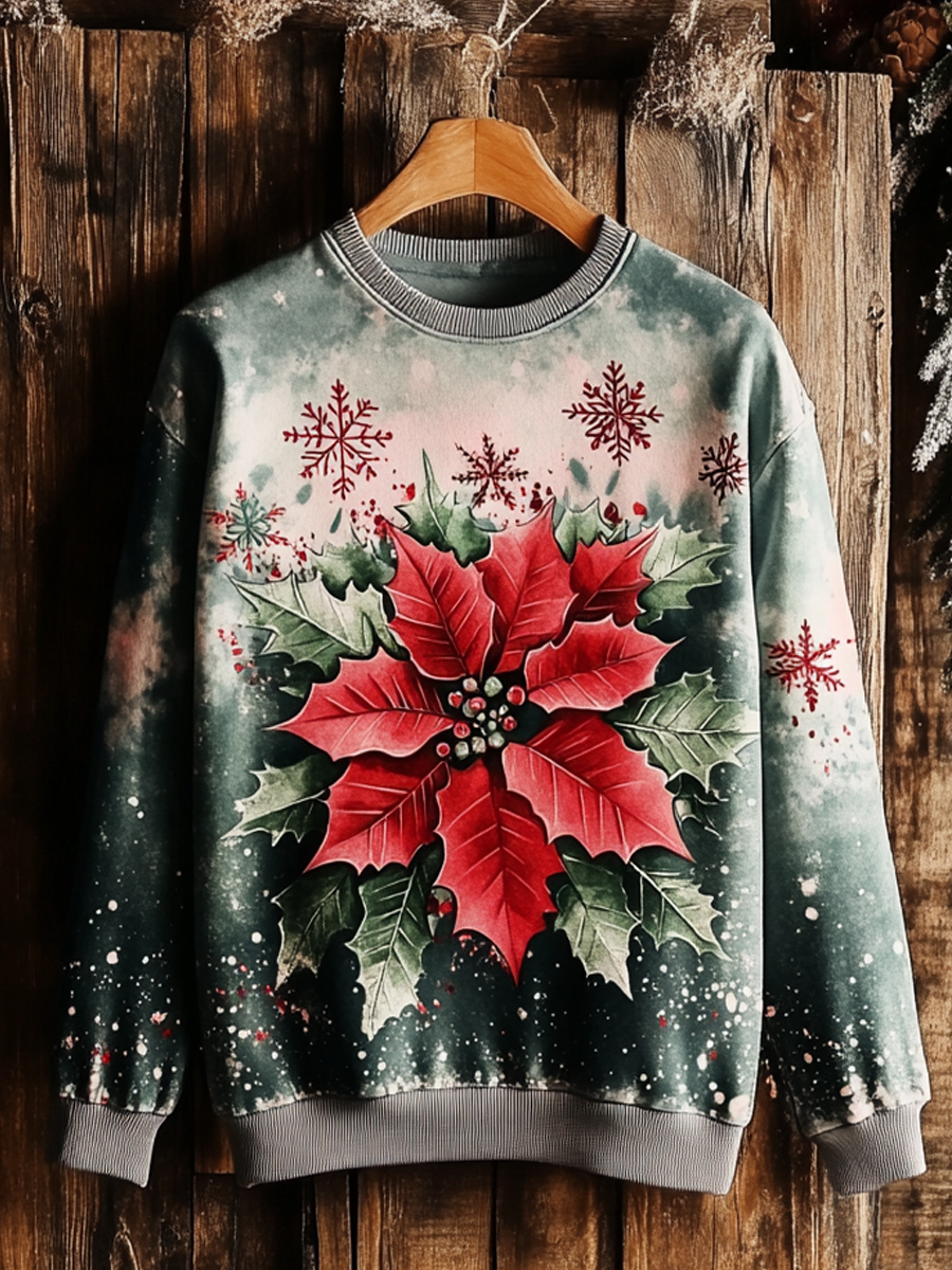 Christmas Flowers Art Print Crew Neck  Sweatshirt