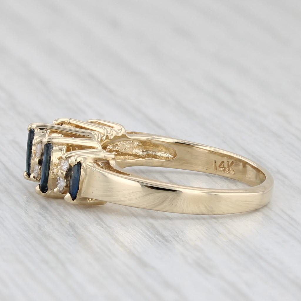 0.84ctw Blue Sapphire Diamond Ring 14k Yellow Gold Tiered Stackable Size 6