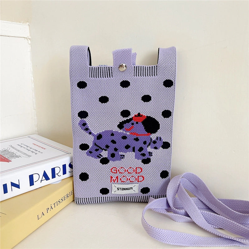 Women's Small Knit Cartoon Cute Bucket Lock Clasp Phone Wallets