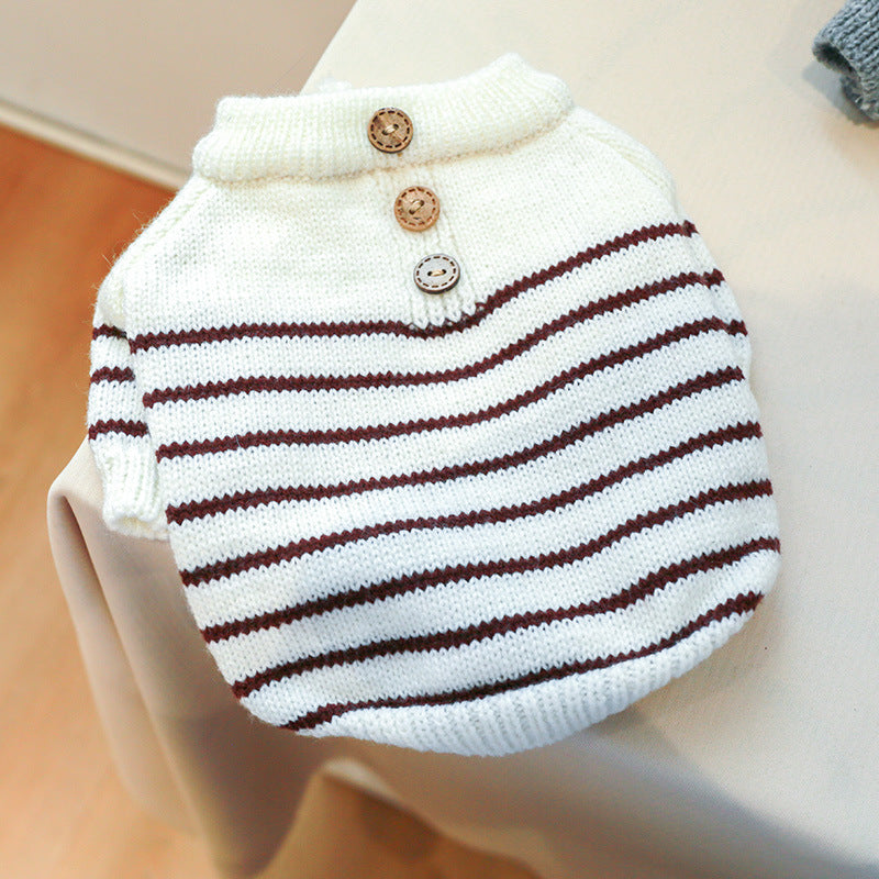 Striped Buttoned Dog Cat Sweater