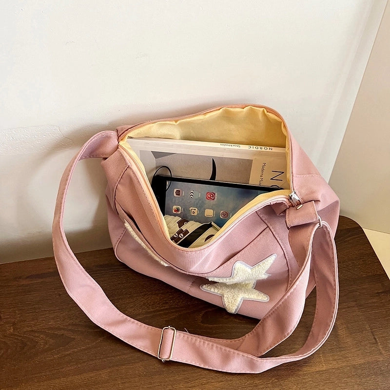 Large Capacity Crossbody Canvas Bag Japanese Style Korean Style Fashionable Pentagonal Star Shoulder Bag New Fashionable Cloth Bag