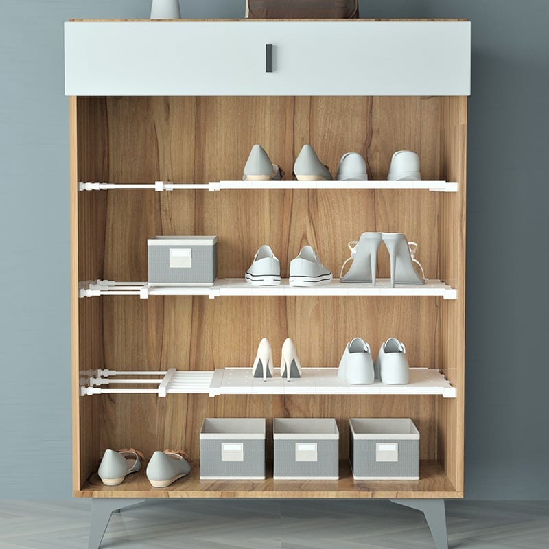 Expandable wardrobe tension shelf storage rack