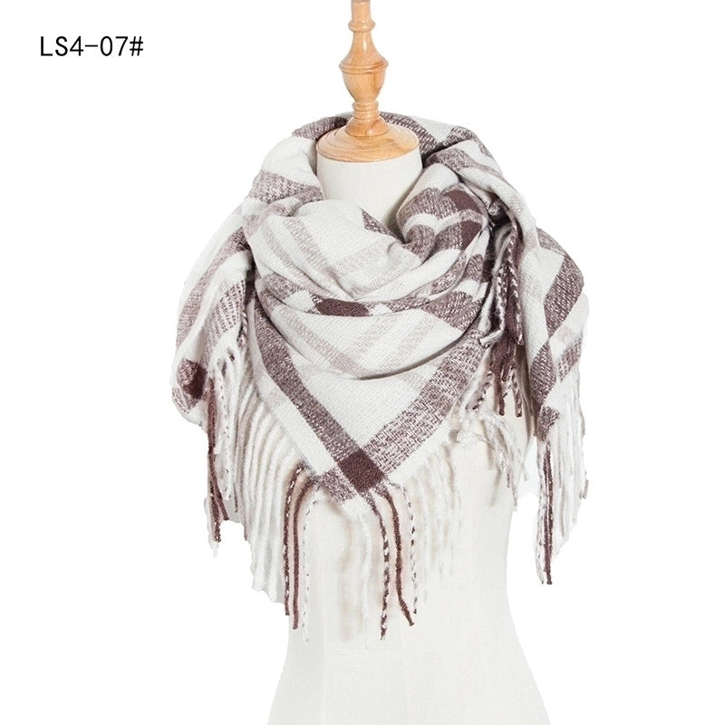 New Circle Yarn Stripe Plaid Polyester Long Tassel Bristle Square Scarf Female Men's Scarf Shawl