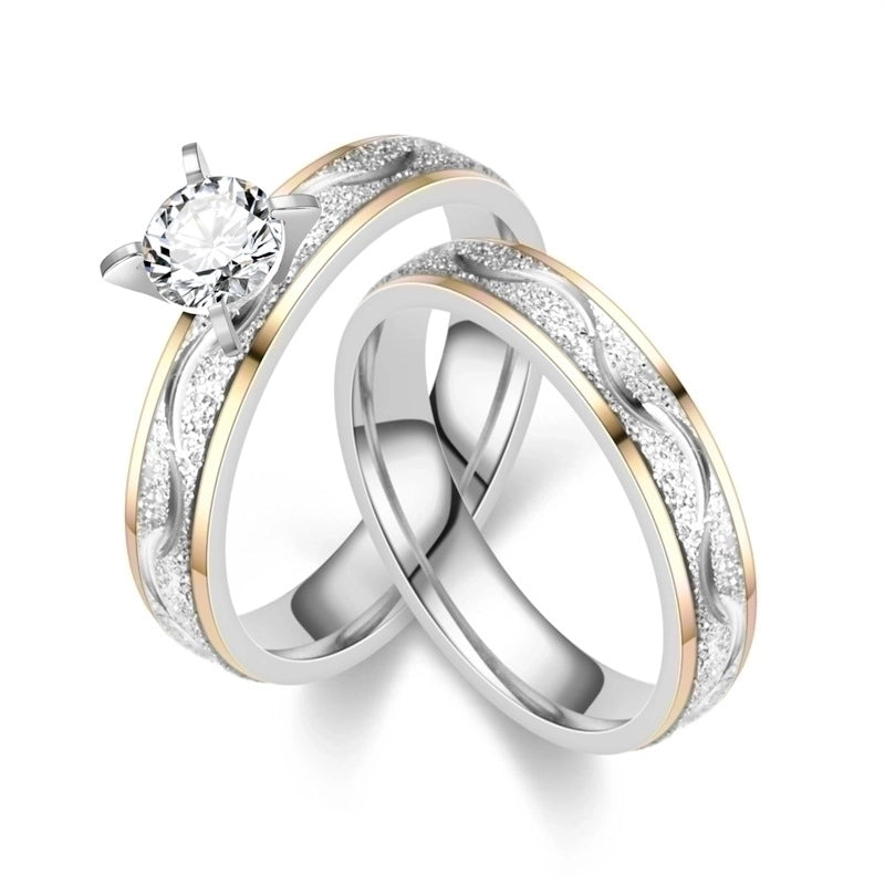 Elegant Modern Style Round Titanium Steel Artificial Diamond 18K Gold Plated Inlay Rings