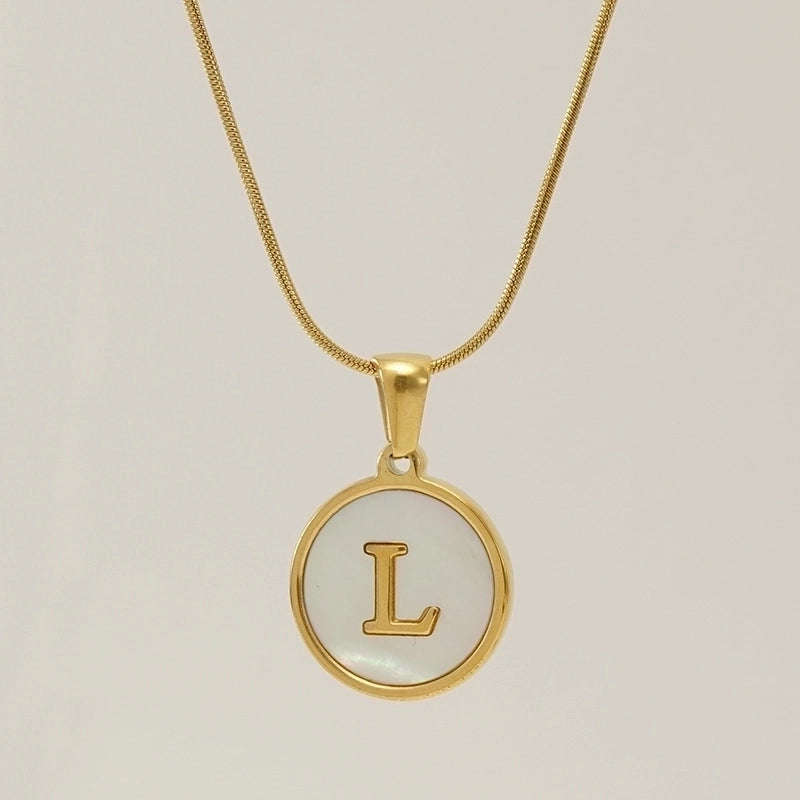 Fashion Letter Stainless Steel Titanium Steel Plating Inlay Shell Pendant Necklace 1 Piece