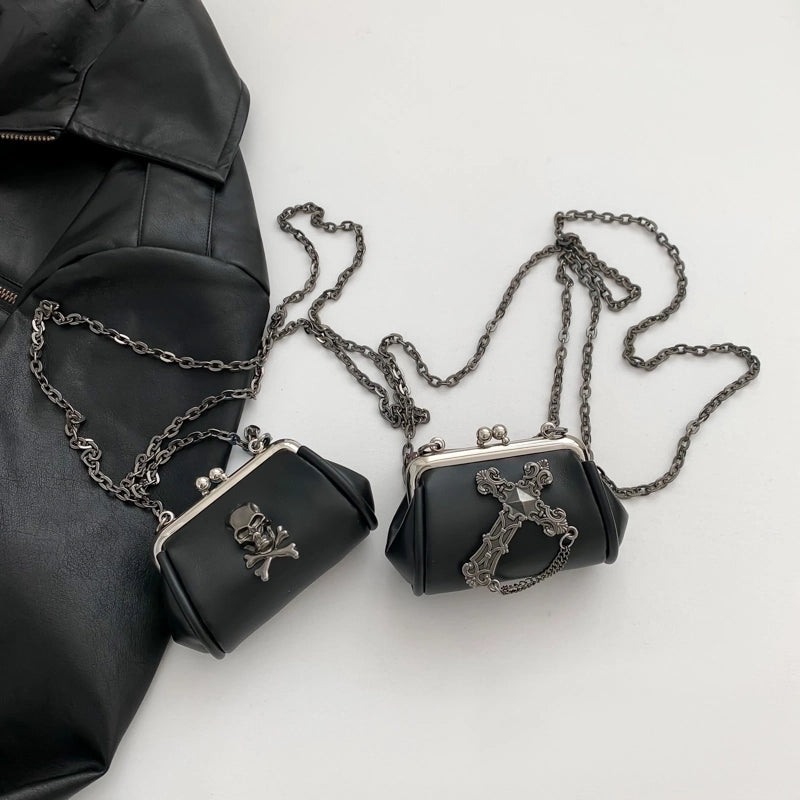 Halloween Women's Small Pu Leather Cross Skull Streetwear Buckle Crossbody Bag