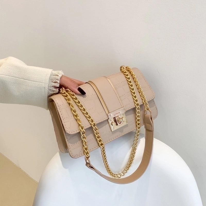Women's Pu Leather Solid Color Vintage Style Square Magnetic Buckle Shoulder Bag Square Bag Chain Bag