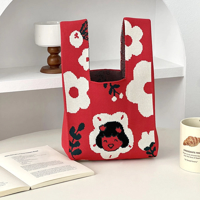 Women's Medium Polyester Flower Basic Vintage Style Square Open Shopping Bags