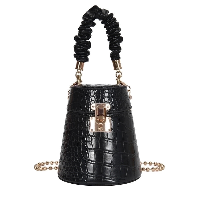 Women's Medium Pu Leather Marble Solid Color Streetwear Lock Clasp Bucket Bag