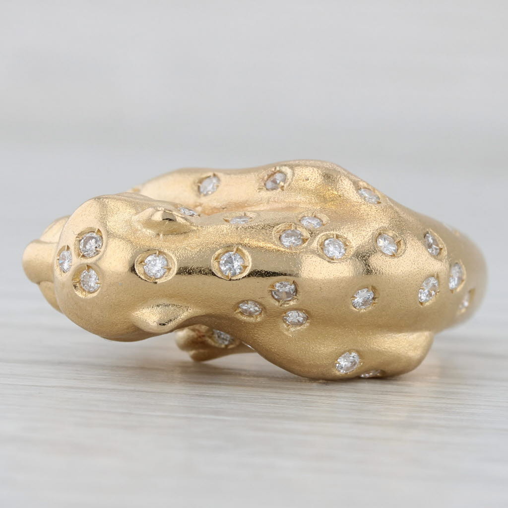 0.36ctw Diamond Leopard Ring 18k Yellow Gold Size 8.75 Emerald Eyes