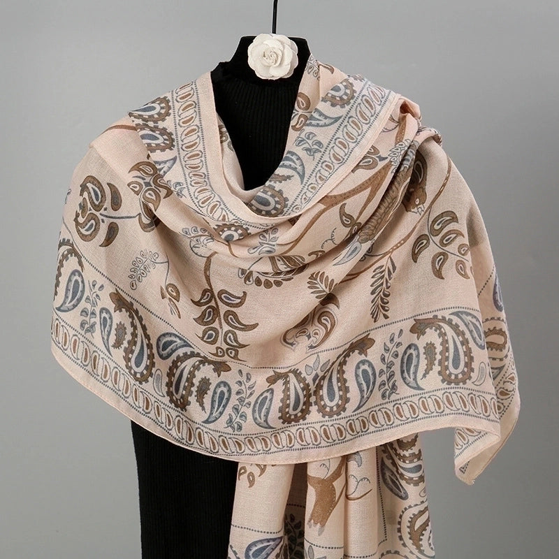 Women's IG Style Retro Printing Cotton And Linen Printing Scarf