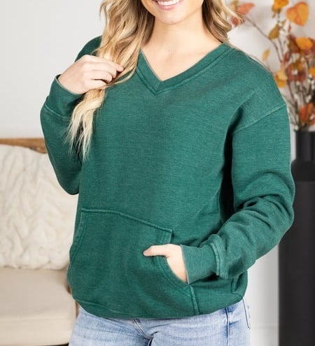 FINAL SALE⚡12 Packs for $24.99⚡ - Door Buster!Pigment Dyed Cozy Campfire V-Neck Sweatshirt (Multiple Colors)