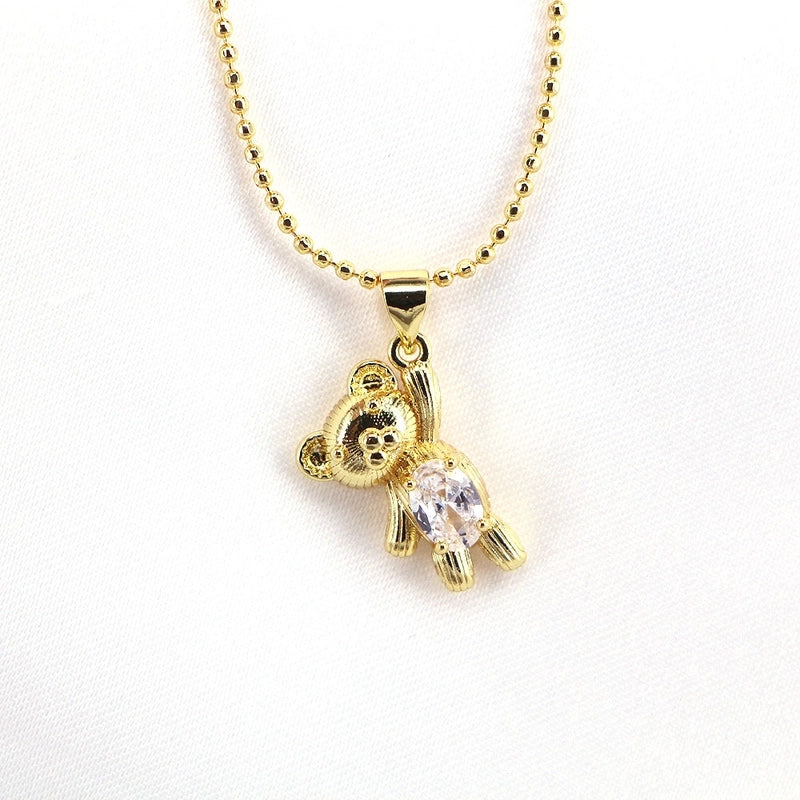 Fashion Simple Cute Copper Zircon Bear Colorful Gold-plated Clavicle Chain