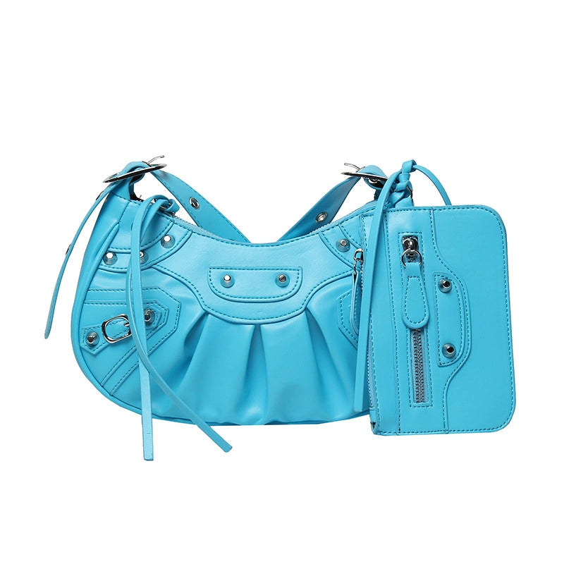 Women's Medium Summer Autumn Pu Leather Solid Color Fashion Rivet Dumpling Shape Zipper Bag Sets