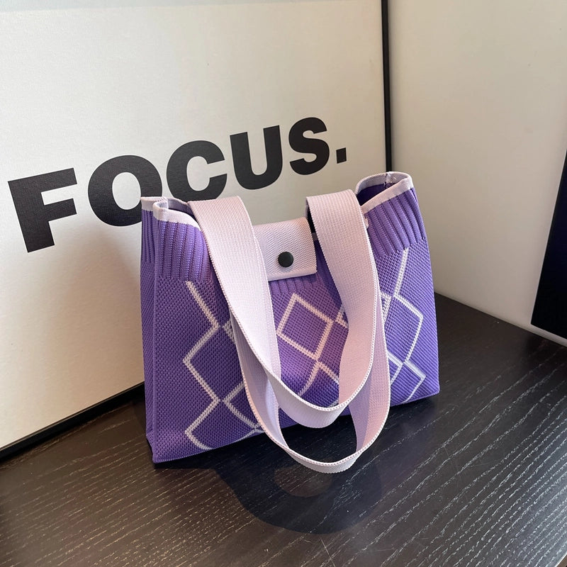 Women's All Seasons Fabric Color Block Classic Style Square Magnetic Buckle Shoulder Bag