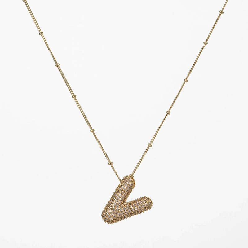 Copper Gold Plated Silver Plated IG Style Minimalist Plating Inlay Letter Zircon Pendant Necklace