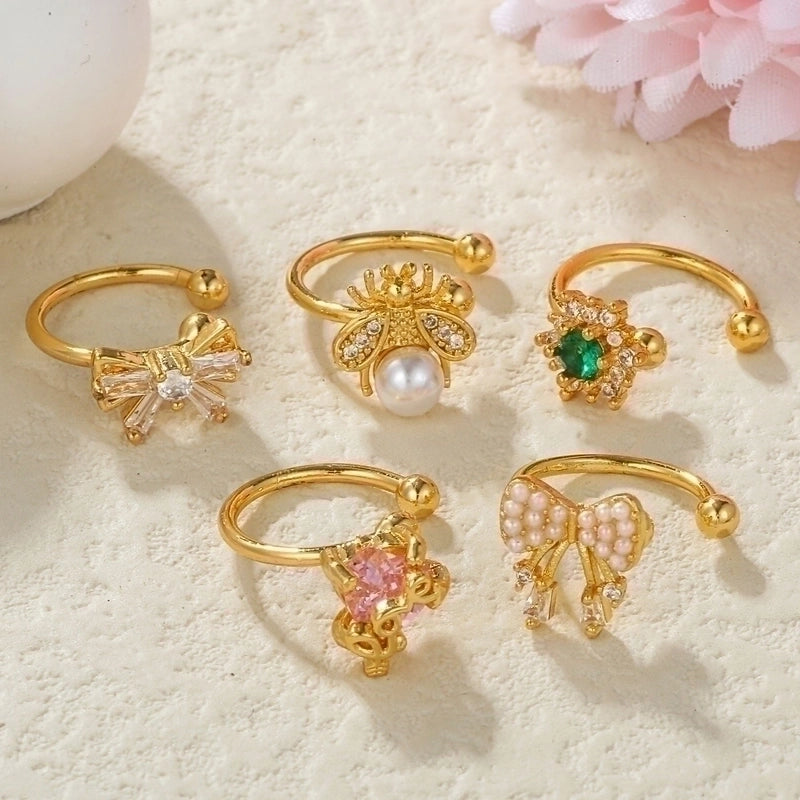Glam Pentagram Brass Plating Zircon Ear Clips 1 Piece
