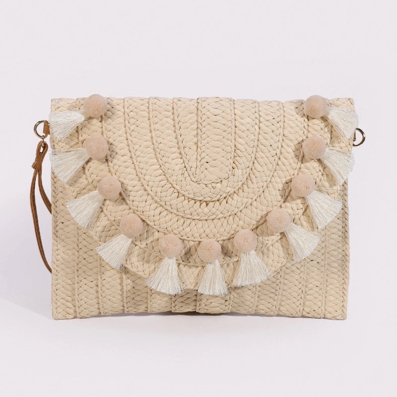 Women's Straw Solid Color Streetwear Square Magnetic Buckle Crossbody Bag