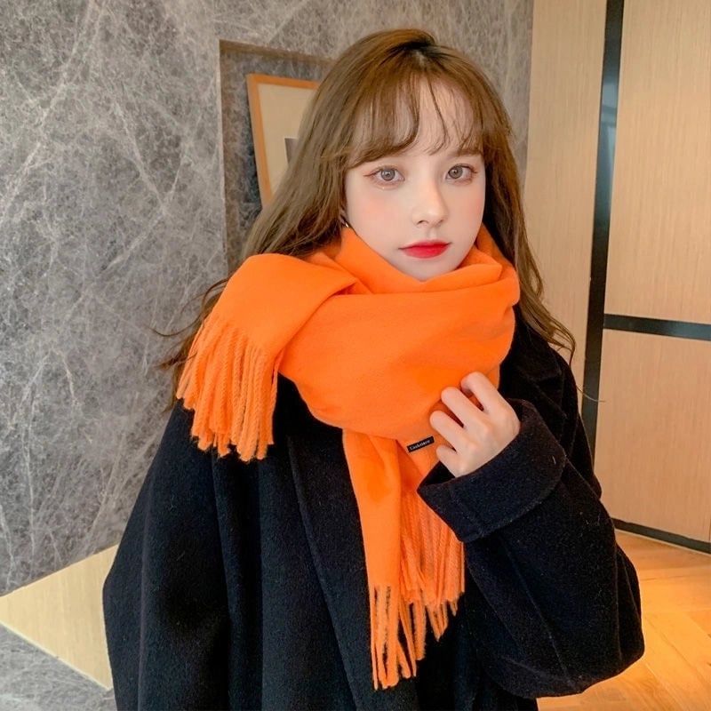 Autumn And Winter Imitation Cashmere Scarf Classic Double-sided Solid Color Men's And Women's Warm Large Shawl Dual-use Scarf