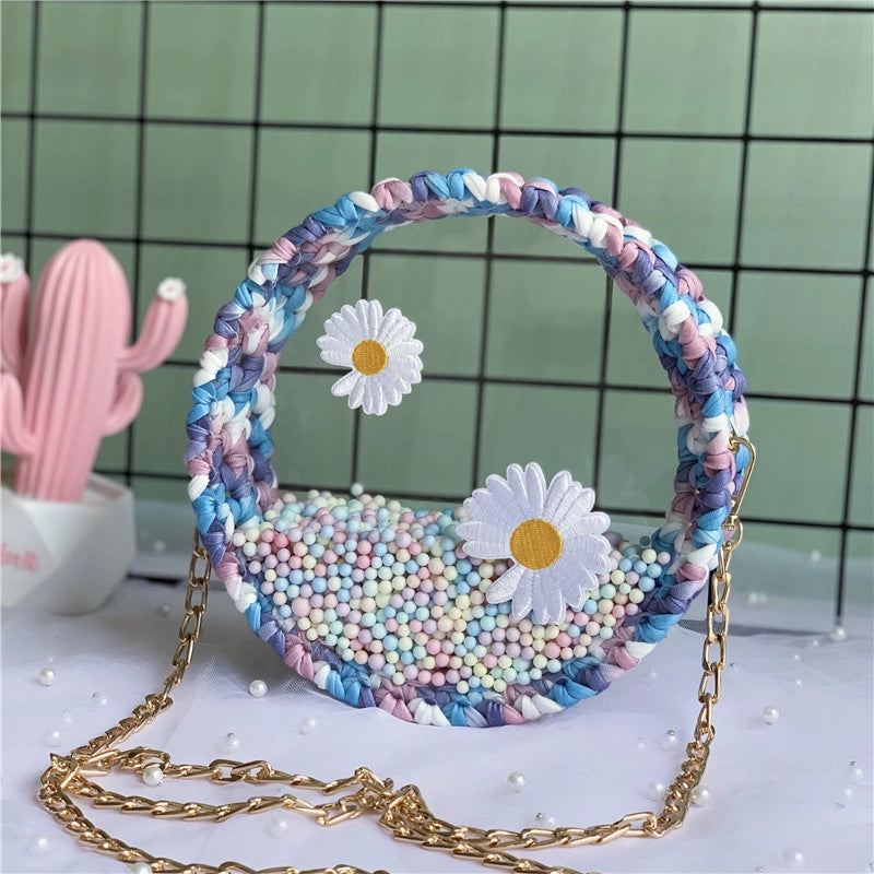 Women's Small Arylic Flower Cute Round Open Crossbody Bag