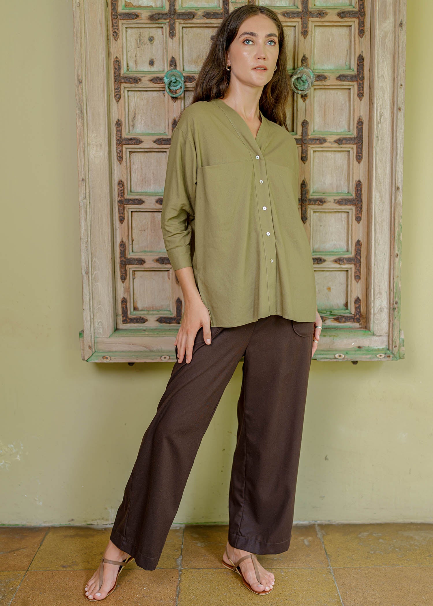 Button Down Blouse With Large Pockets