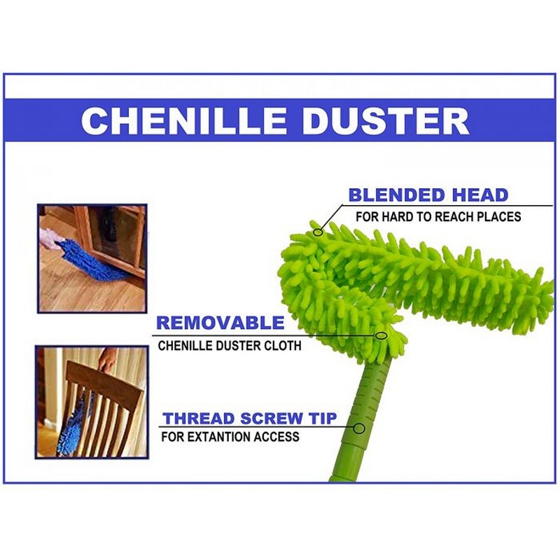 Foldable Multipurpose Microfiber Ceiling Fan Duster. Telescopic Pole Handle Flexible Brush