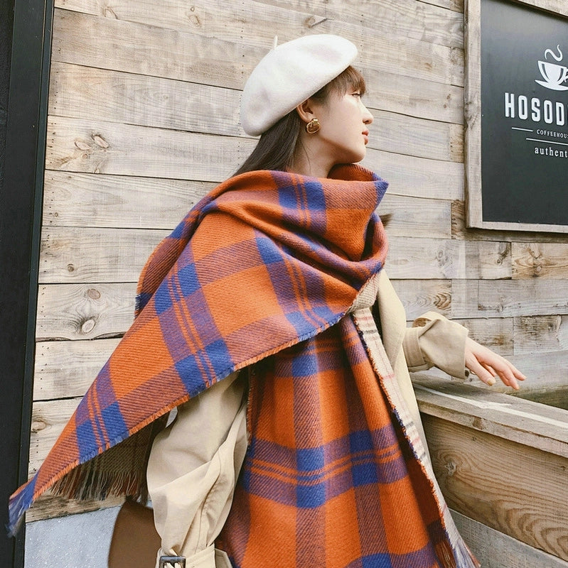 Dongdaemun New Plaid Scarf Autumn And Winter Good Wear Warm Cashmere Double-Sided Shawl College Style Women's Shawl Women