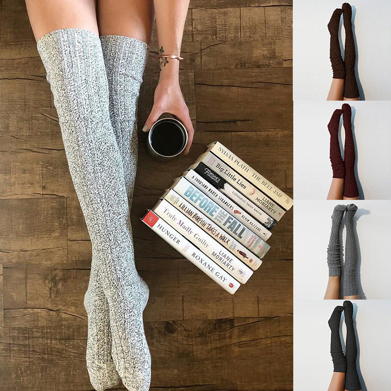 Solid Color Long Tube Knitted Over The Knee Socks