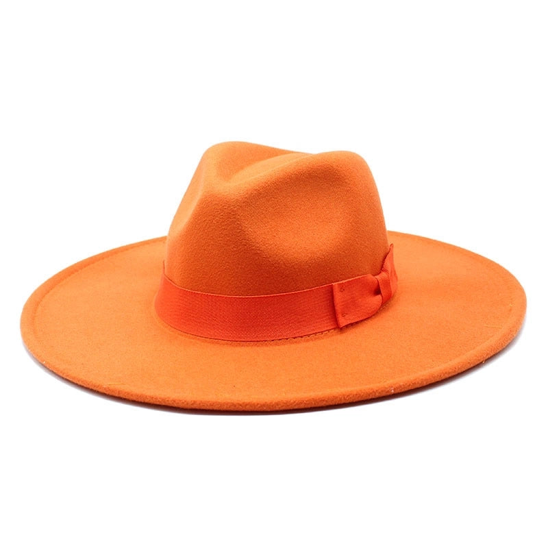 Unisex Basic Vintage Style Solid Color Bowknot Big Eaves Flat Eaves Fedora Hat