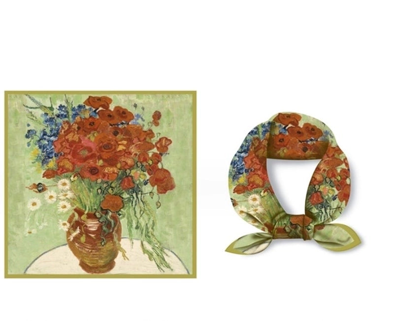 Women's Elegant Oil Painting Polyester Silk Scarf