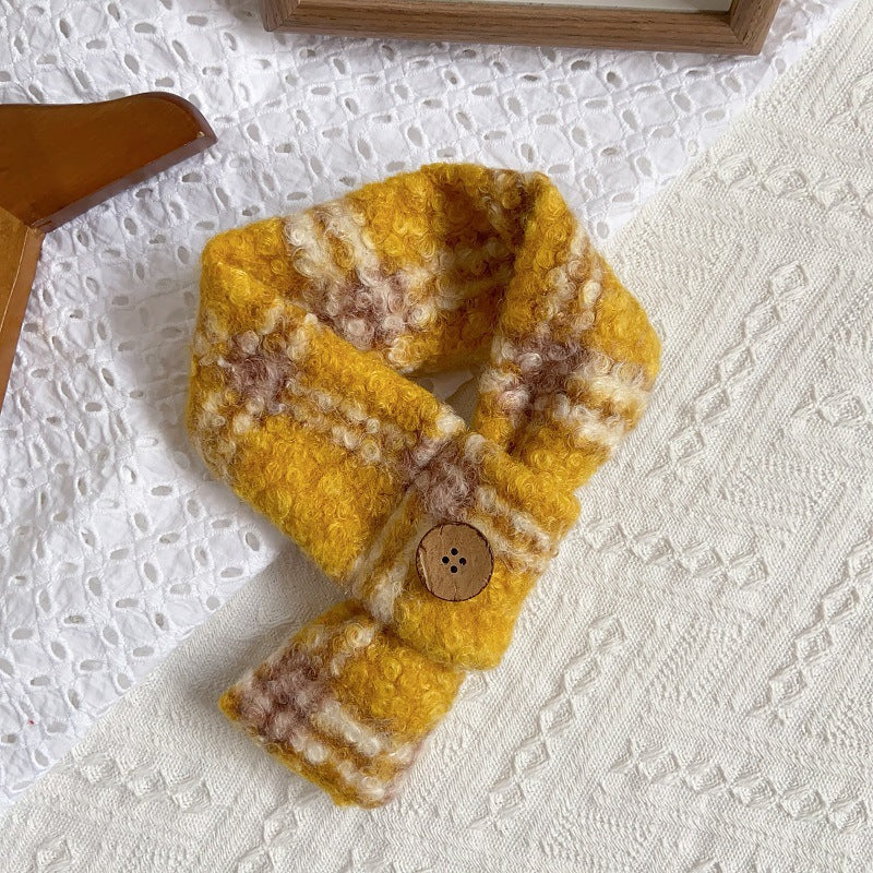 Plaid Pattern Buttoned Fleece Dog Cat Scarf