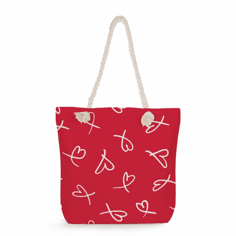 Women's Cotton And Linen Heart Shape Classic Style Square Zipper Tote Bag