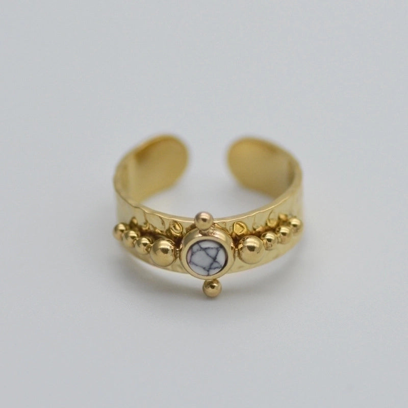 Fashion Round Square 304 Stainless Steel Artificial Gemstones 14K Gold Plated Plating Inlay Open Ring