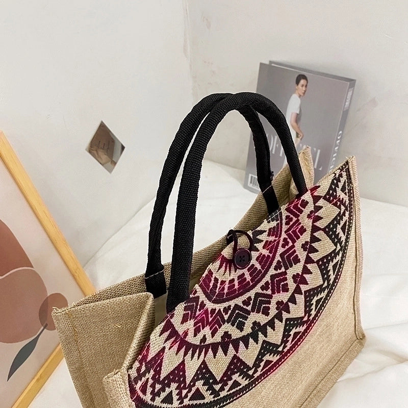 Women's Large Summer Cotton And Linen Vintage Style Shoulder Bag