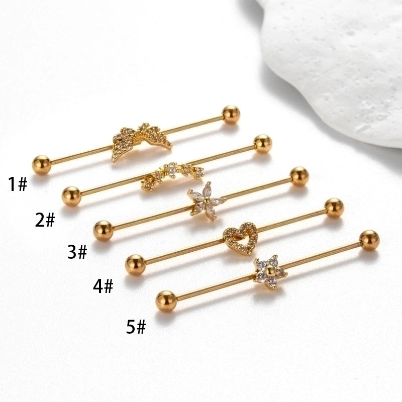 1 Piece Ear Cartilage Rings & Studs Vintage Style Heart Shape Wings Flower 316L Stainless Steel  Copper Plating Inlay Zircon