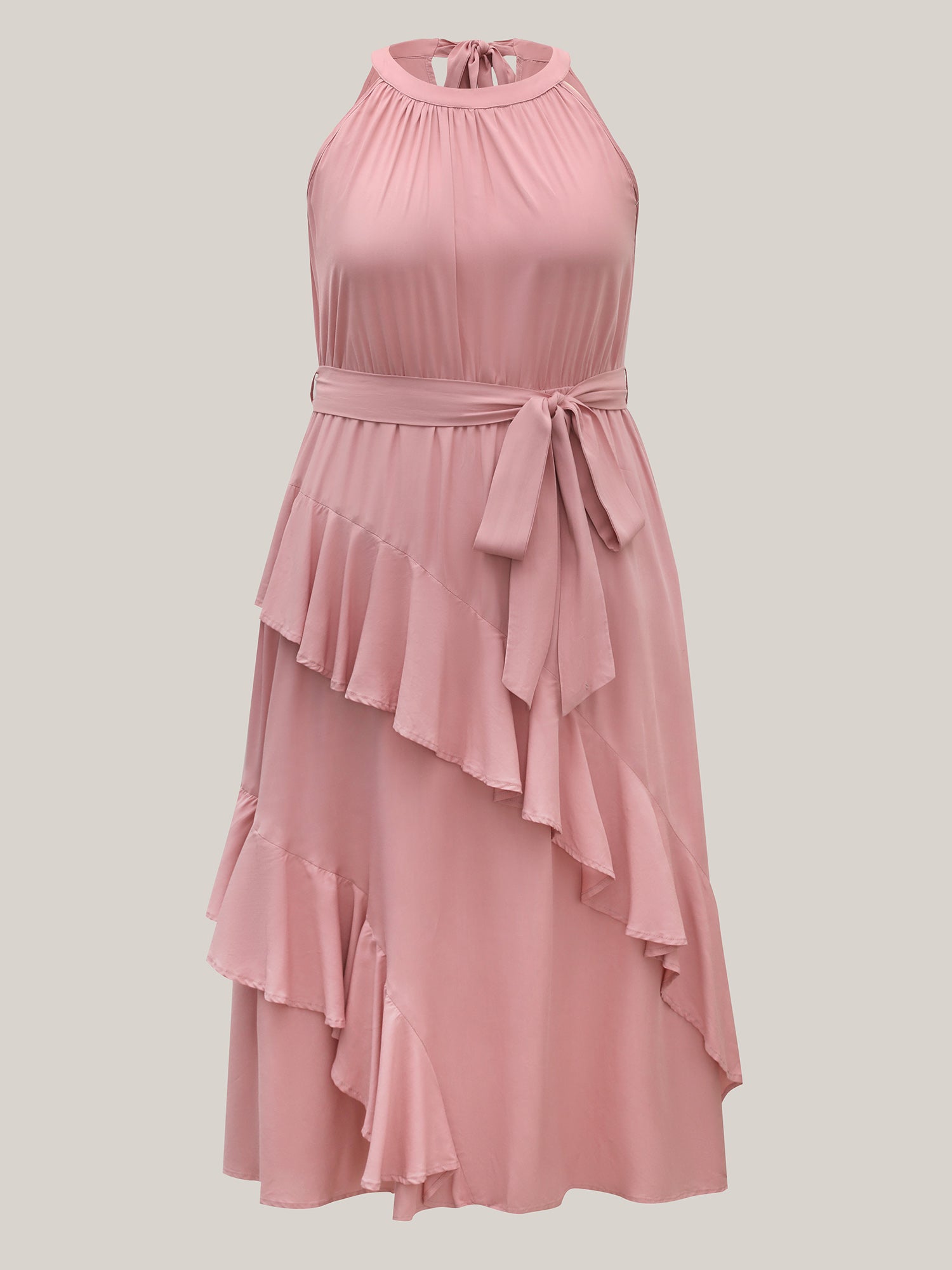 Ruffled Halter Neck Solid Midi Dress