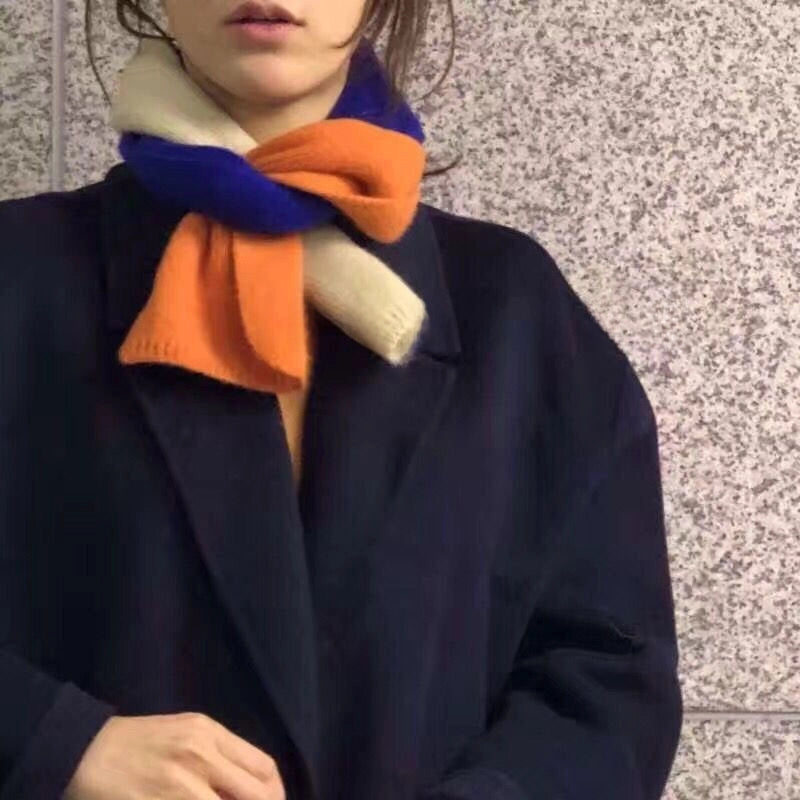 Knitted Scarf New Dongdaemun Color Matching Plaid Scarf Women's Autumn And Winter Warm Scarf Generation Hair