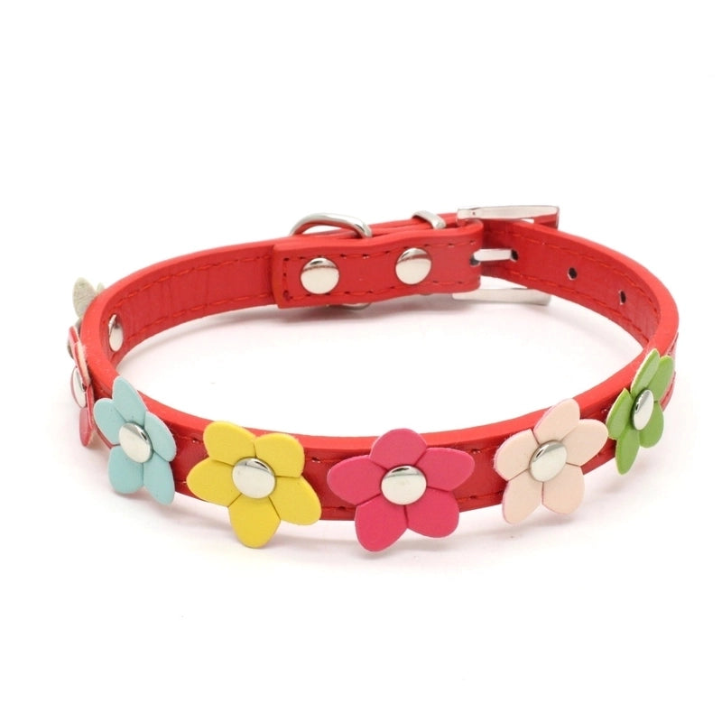 Pu Pet Collar Colorful Flowers Dog Traction Rope A Row Of Small Flower Dog Collar Pet Supplies Dog Leash Foreign Trade