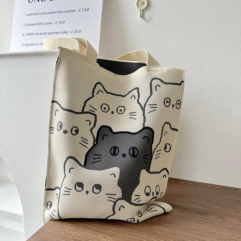 Niche Design Cute Panda Knitted Shoulder Bag Women's Versatile Large Capacity Shopping Commuter Tote Bag Women's Bag