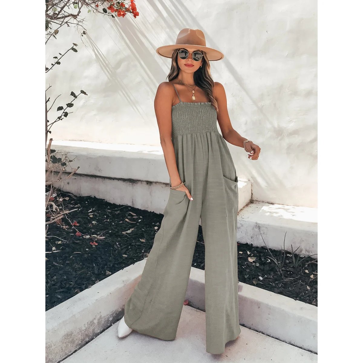 👚SPECIAL SALE 49%-LADIES GATHER TOP WIDE LEG JUMPSUIT