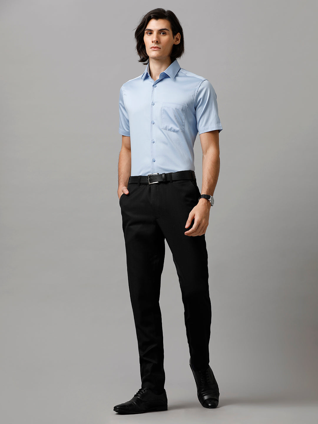 Men Solid Formal Light Blue Shirt (SABBL)