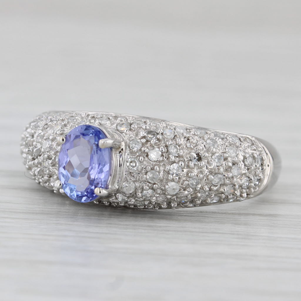 1.15ctw Tanzanite Pave Diamond Ring 14k White Gold Size 9.5
