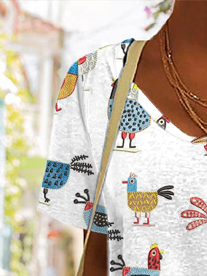 Women'S Funny Farm Chicken Art Print T-shirt