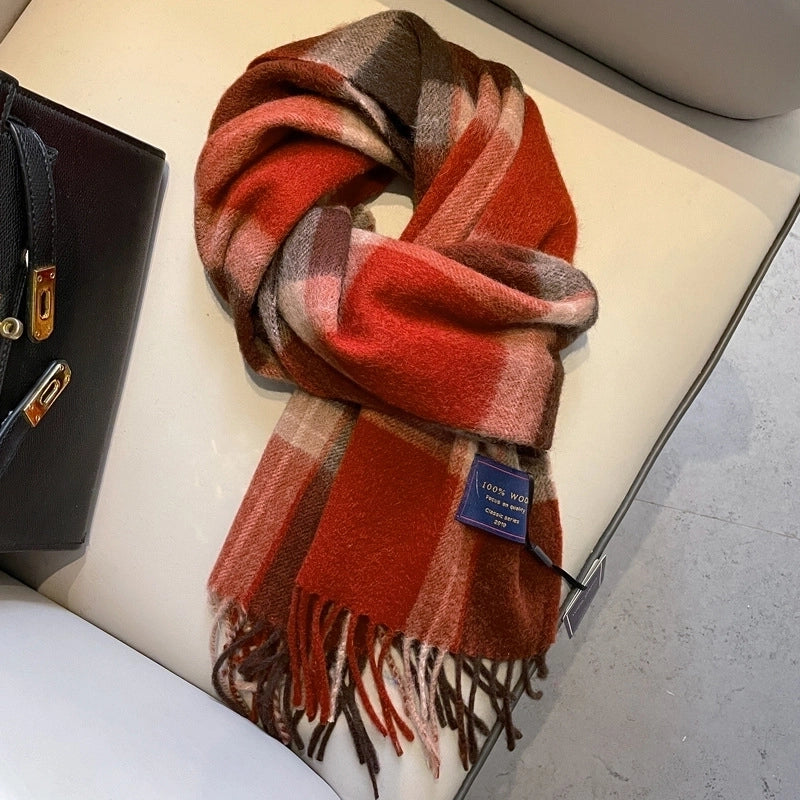 100% Wool Scarf Men's Winter Cashmere New Red Gift Box Packaging Gray Men's Plaid Scarf