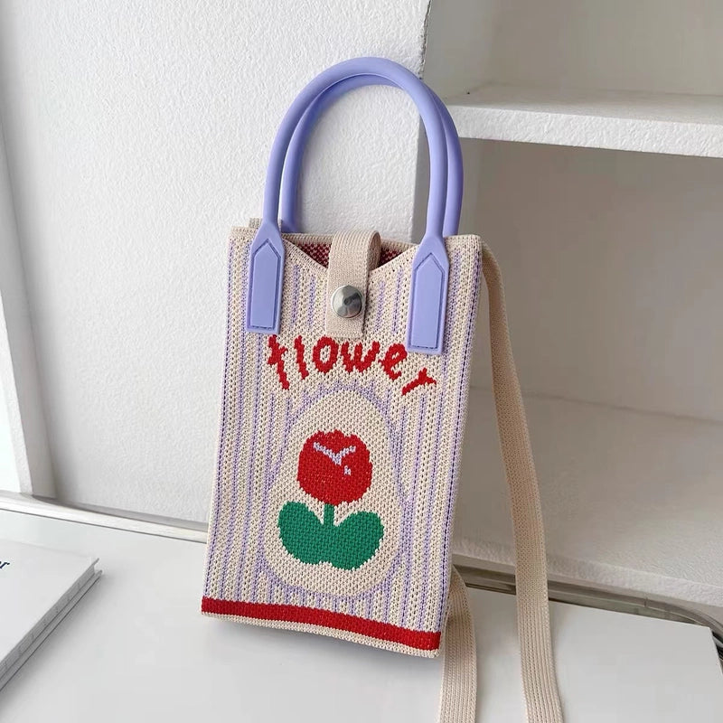 Cat-mounted Mobile Phone Bag Women's Crossbody Mini Bag Small Cute Lightweight Four Seasons Handbag Knitted Bag